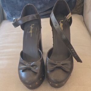 L.A.M.B. Chocolate Bow Platform Heels